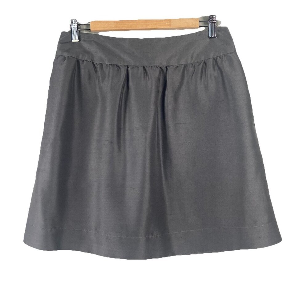 Garnet Hill A Line Mini Skirt Size 8 Gray 100% Silk Pull On Preppy Date Cocktail